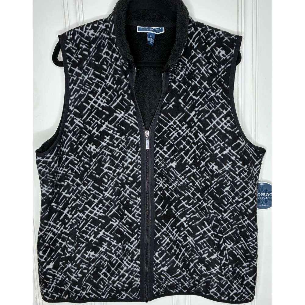 NWT Karen Scott Sport Fleece Vest XL Black White Zeroproof Sherpa Lined Zip Cozy